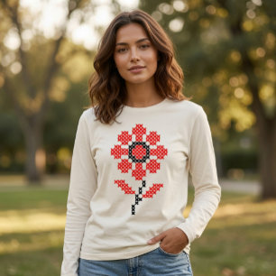 T-shirt En Tri-matière Fleur en point de croix folklorique