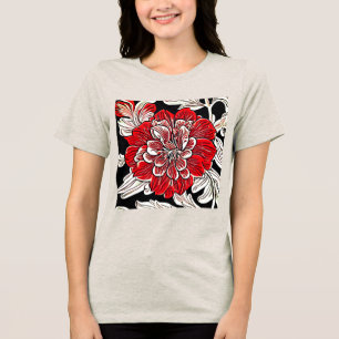 T-shirt En Tri-matière Fleur rouge noir et blanc Art Nouveau