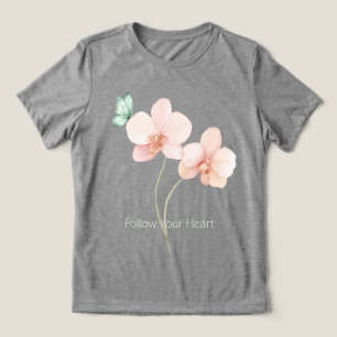 T-shirt En Tri-matière Fleurs d'orchidée rose papillon vert menthe