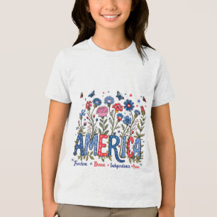 T-shirt En Tri-matière Fleurs sauvages patriotiques américaines Quatre ju