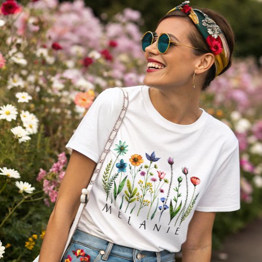 T-SHIRT EN TRI-MATIÈRE FLEURS SAUVAGES PRESSÉES