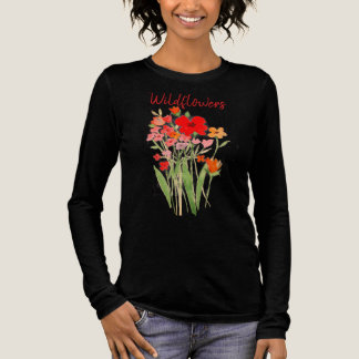 T-shirt En Tri-matière Fleurs sauvages roses, rouges et orange Texte