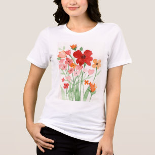T-shirt En Tri-matière Fleurs sauvages rouges et roses 