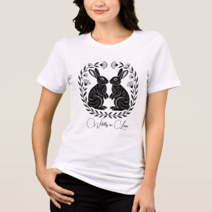 T-shirt En Tri-matière Folle amoureuse Lapins romantiques en linogravur