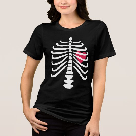 T-shirt En Tri-matière Fun White Skeleton Rib Bones & Coeur Halloween (Recto)
