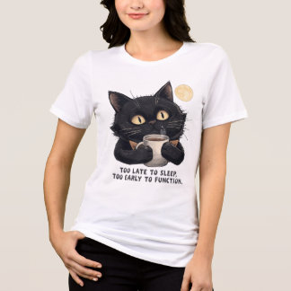 T-shirt En Tri-matière Funny Black Cat Coffee T-Shirt – Too Late to Sleep