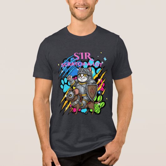 T-shirt En Tri-matière Funny Chat Chevalier "Sir Scratch a Lot" Amoureux (Recto)