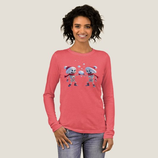 T-shirt En Tri-matière Funny Santa Skeletons Having a Snowball Fight (Recto complet)