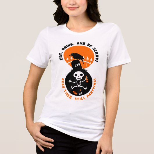 T-shirt En Tri-matière Funny Skeleton Celebrates Halloween (Recto)