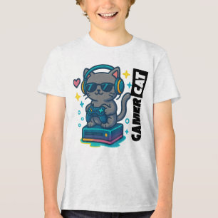 T-shirt En Tri-matière Gamer Cat - Chat Cool avec casque et contrôle de j