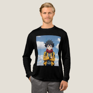 T-shirt En Tri-matière Garçon Anime Cool avec des Yeux Bleus et une Veste