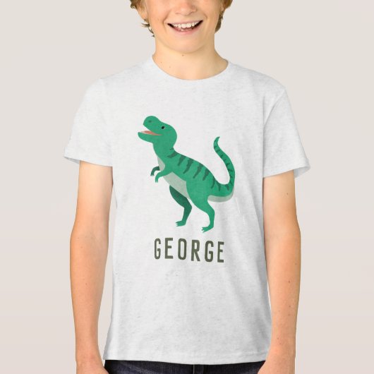 T-shirt En Tri-matière Garçons Vert Dinosaure T-Rex Enfants (Recto)