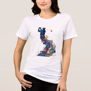 T-shirt En Tri-matière Golfeur Abstrait Swing Art à l'Encre Fluide Aqua