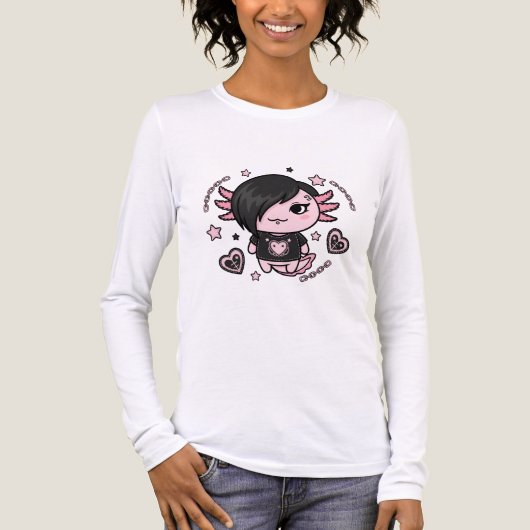 T-shirt En Tri-matière Goth E-Girl Axolotl with Pink Chains and Hearts (Recto)
