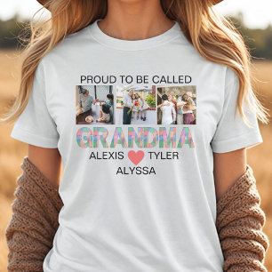T-shirt En Tri-matière Grandma Brush Stroke 3 Photo Grandchildren Noms