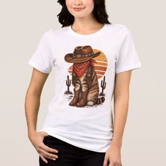 T-shirt En Tri-matière Graphisme Western Chat Cowboy Vintage – Rodéo Rust