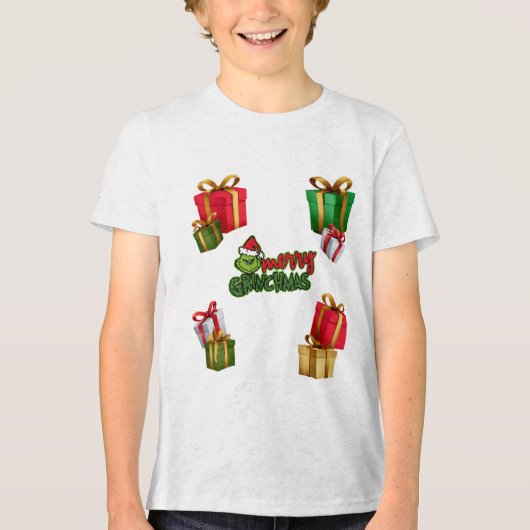 T-shirt En Tri-matière Green Christmas Creature with Gift Boxes (Recto)