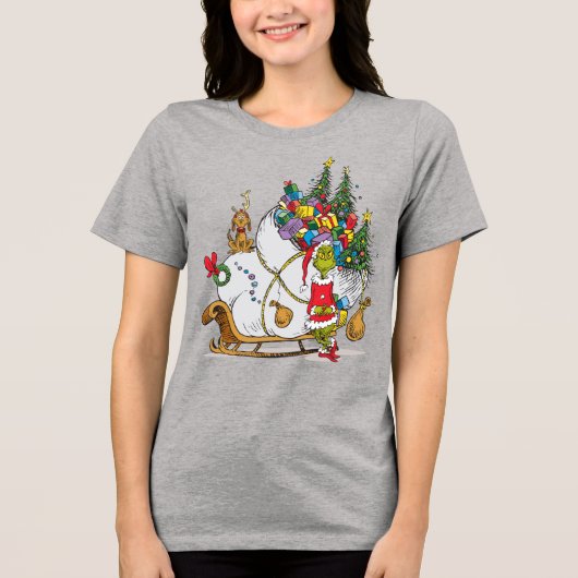 T-shirt En Tri-matière Grinch classique | Grinch & Max avec Sleigh (Recto)