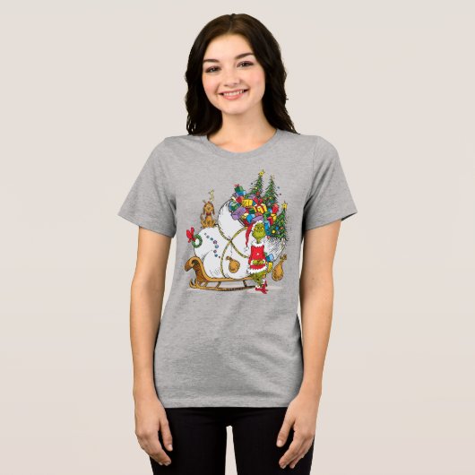 T-shirt En Tri-matière Grinch classique | Grinch & Max avec Sleigh (Recto plein)