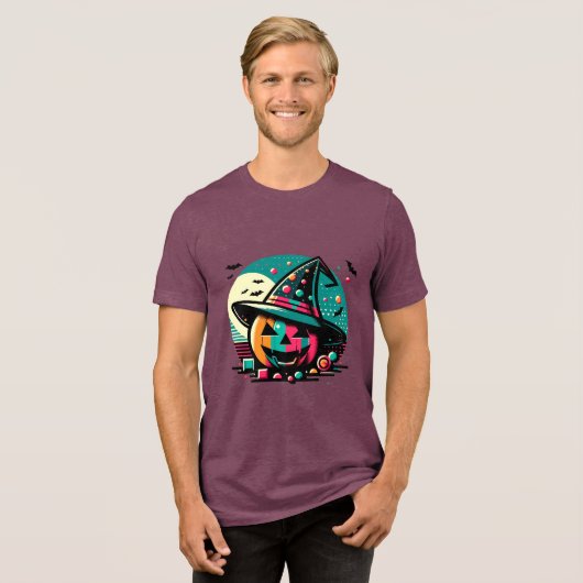 T-shirt En Tri-matière Halftone Pop Art Witch Hat Pumpkin Halloween (Recto plein)