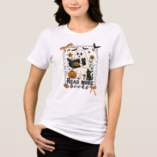 T-shirt En Tri-matière Halloween Automne Fantôme Lecture Livre Cat