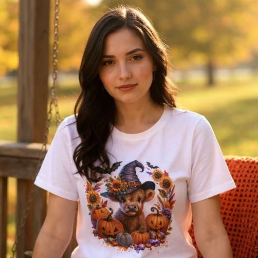 T-shirt En Tri-matière Halloween Cute Highland Vache Chauve-souris Citrou