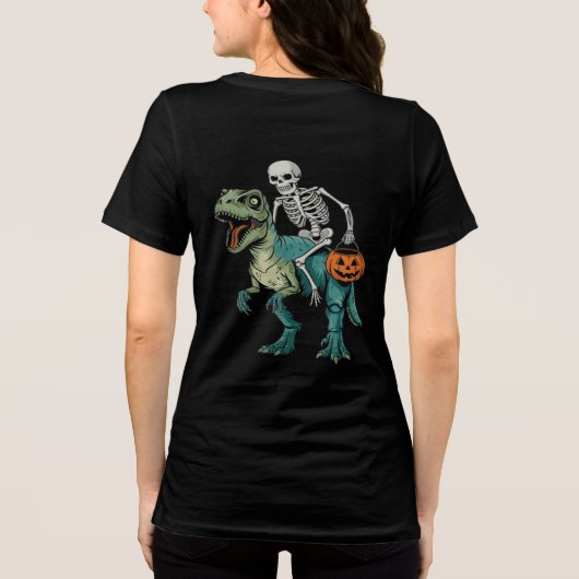 T-shirt En Tri-matière Halloween Skeleton équitation Dinosaur avec Citrou (Verso)