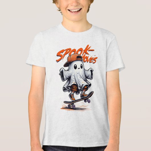 T-shirt En Tri-matière Halloween Spook Skateboard Déplace White Ghost Tee (Recto)