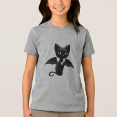 T-shirt En Tri-matière Halloween Vampire Chat noir avec ailes (Recto)