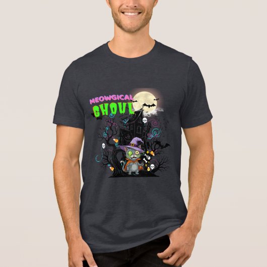 T-shirt En Tri-matière Halloween Zombie Chat "Meowgical Ghoul" Halloween (Recto)