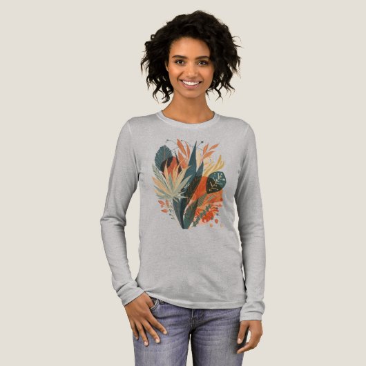T-shirt En Tri-matière Hand-Painted Plant Tee – Geometric Retro Style (Recto complet)