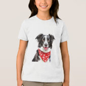 T-shirt En Tri-matière Happy Border Collie avec Red Heart Bandana (Recto)