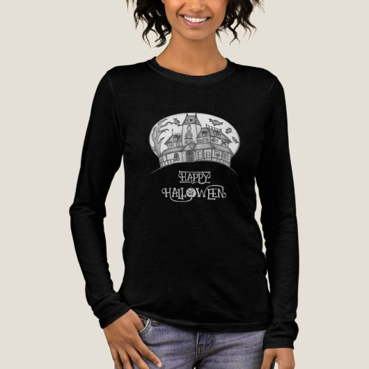 T-shirt En Tri-matière Haunted House and Bats Halloween (Recto)