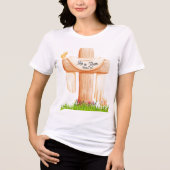 T-shirt En Tri-matière He Is Risen Matthew 28:6 Christian Cross  (Recto)