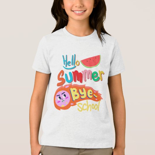T-shirt En Tri-matière Hello Summer Bye School Cartoon Design (Recto)