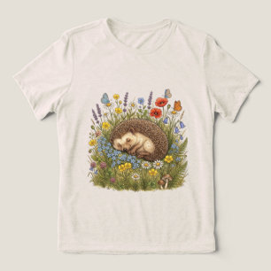 T-shirt En Tri-matière Hérisson Endormi dans une Prairie de Fleurs Sauvag