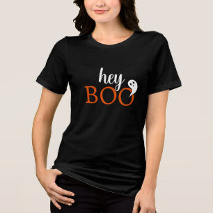 T-shirt En Tri-matière Hey Boo Orange Black Funny Halloween Fantôme Femme