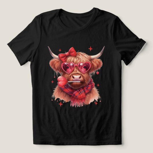 T-shirt En Tri-matière Highland Cow Valentine Mens Femmes Saint-Valentin (Design Recto)