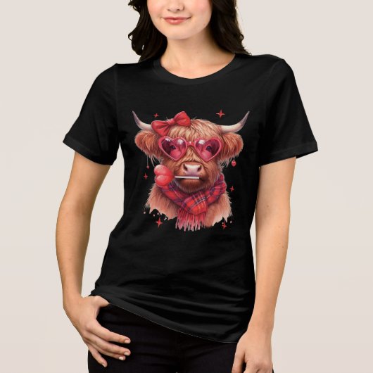T-shirt En Tri-matière Highland Cow Valentine Mens Femmes Saint-Valentin (Recto)