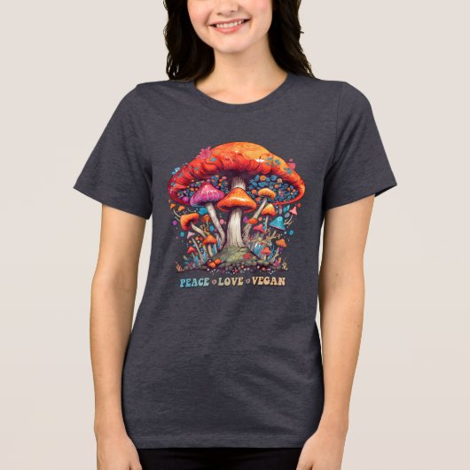 T-shirt En Tri-matière Hippy Boho Mushroom Peace Love Vegan (Recto)