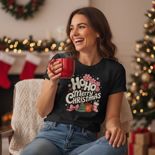 T-shirt En Tri-matière Ho Ho Merry Christmas Trees Festive Coquette Girly