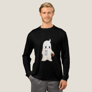 T-shirt En Tri-matière Hommes Mignon Café Fantôme Performance Manches Lon