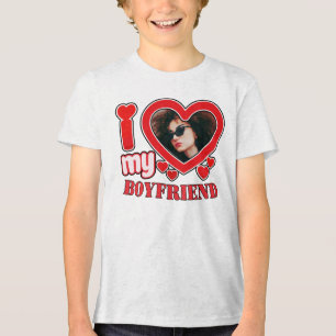 T-shirt En Tri-matière I Love My Boyfriend Photo personnalisée Coeur