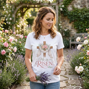 T-shirt En Tri-matière Il est ressuscité Croix florale