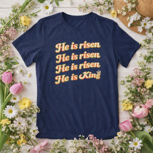 T-shirt En Tri-matière Il est ressuscité Il est Roi Police Rétro Vintage
