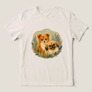 T-shirt En Tri-matière Illustration aquarelle de chien Pomchi et Pékinois