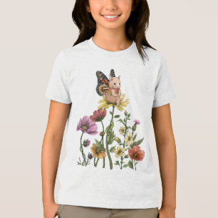 T-shirt En Tri-matière Illustration de lapin mignon papillon dans un jard