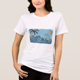 T-shirt En Tri-matière Illustration de plage aux vibrations estivales