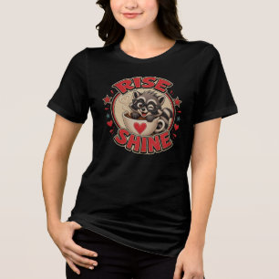 T-shirt En Tri-matière Illustration de raton laveur amateur de café "Rise