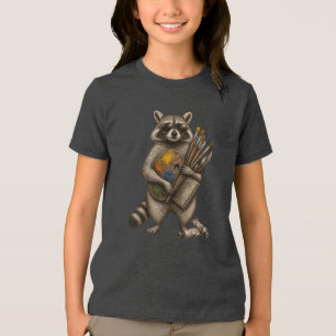 T-shirt En Tri-matière Illustration de Raton Laveur Peintre Cool